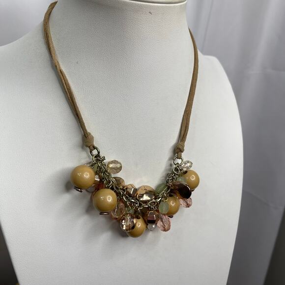 The Unbranded Brand Jewelry - brown necklace beaded light suede brown neutral natural beads beaded 17"